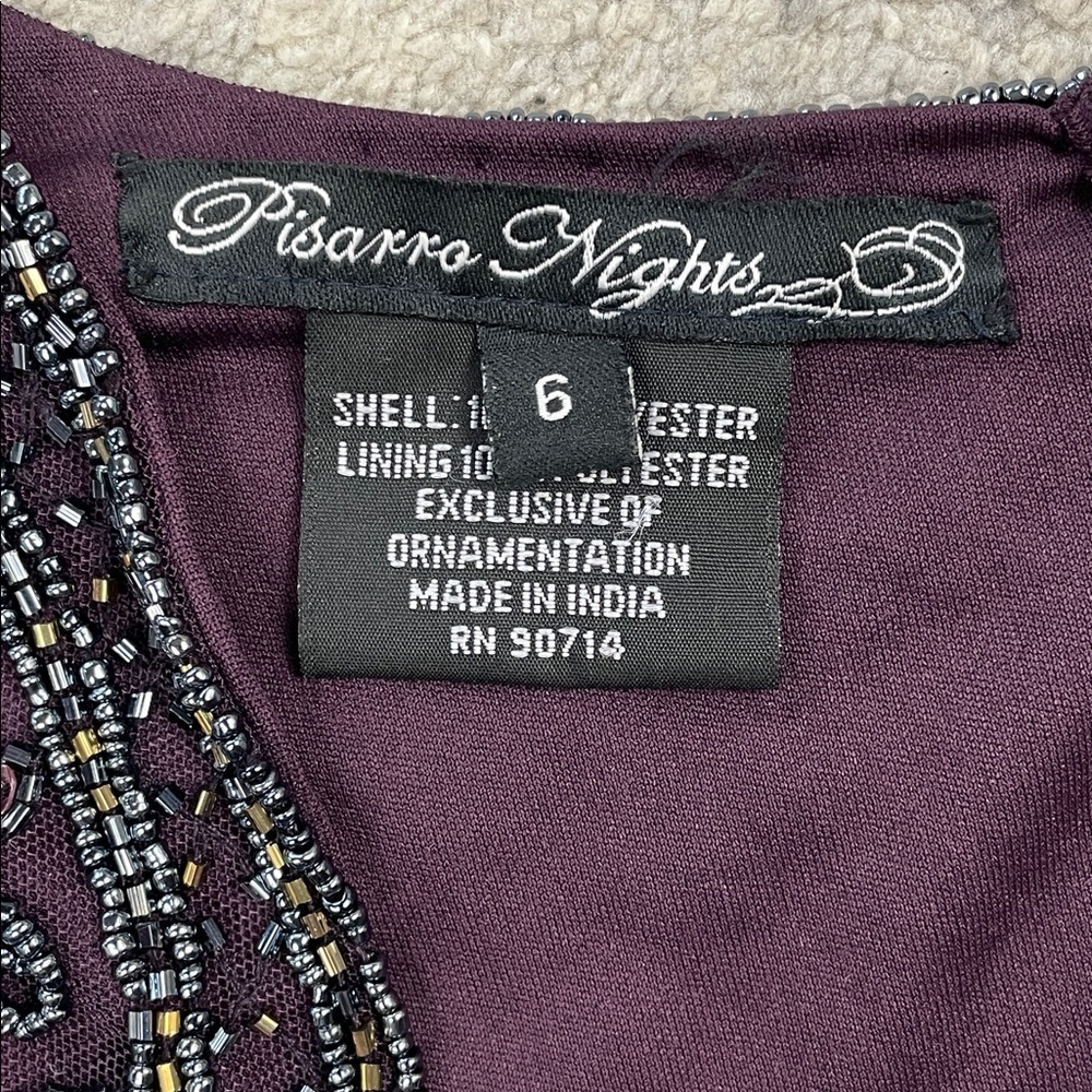 Pisarro Nights Beaded Bodice A Line Gown Maxi Dress Wine Purple Sz 6 - Picture 8 of 13